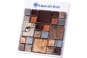 Blujellyfish Red Wine Colors Glass Tile 2'' x 2'' Leaf Carving Imprints Antique Mosaics Textured Rose Gold Metal Kitchen Bathroom Walls Backsplash Tiles (Sample Tile 6''x6'')