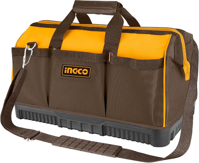 INGCO 16 Inch Waterproof Tool Bag Wide Mouth Organizer 16 Pockets Molded Base