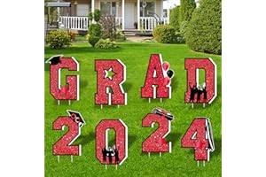 Mosoan Graduation Yard Sign 2024 Decorations - 8PCS Large Size Glittering Congrats Grad Yard Sign with Stakes - Graduation Party Decorations Supplies for Class of 2024, College, High School - Red