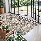 Washable 4x8 Hallway Runner Rug: Low Pile Soft Kitchen Rugs Wide Vintage Stain Resistant Carpet with Non-Slip Rubber Backing Thin Indoor Entryway Floor Decor Mat for Living Room Bedroom (Beige,4x8)