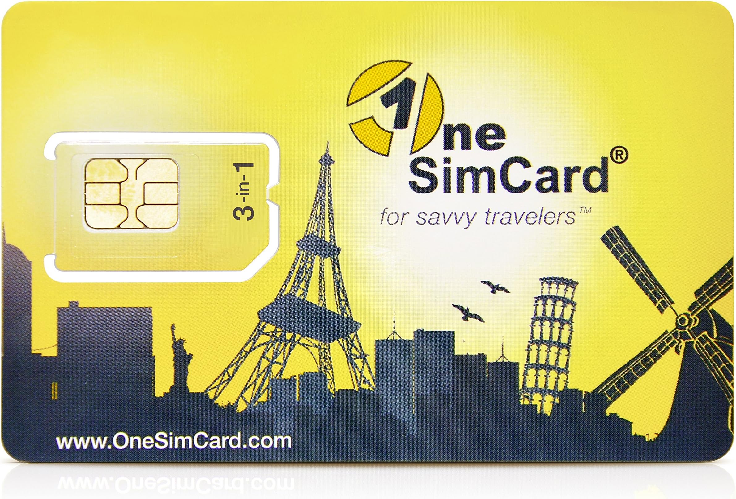 OneSimCard International Global Roaming SIM Card for use in Over 200 Countries with £5 Credit – Voice, Text and Mobile Data as low as £0.01 per MB. 3 in 1 SIM Compatible with All Unlocked GSM Phones
