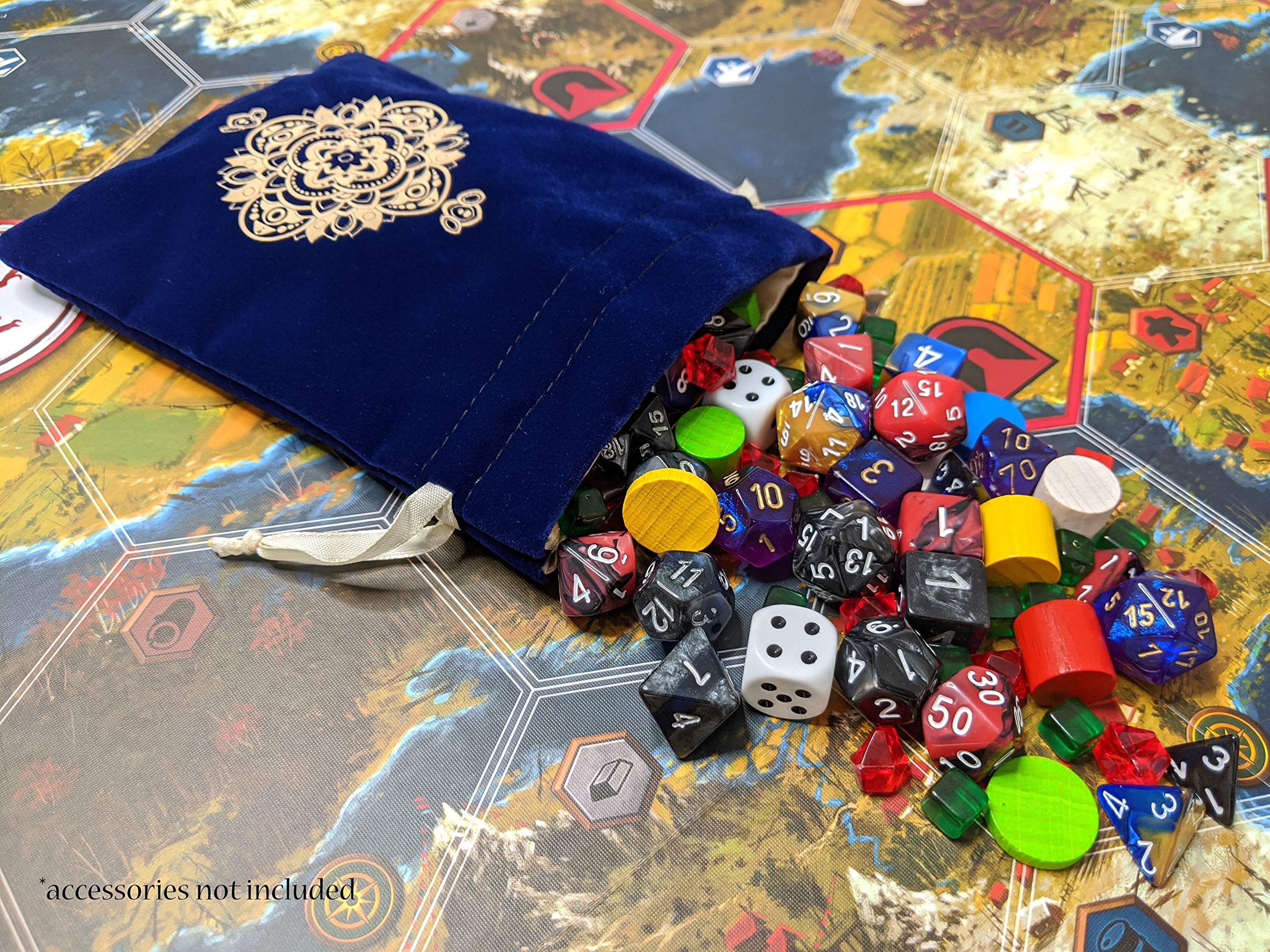Miriyan Miriyan Spiritual Mandala Tarot & Dice Bag I Velvet & Satin Drawstring Pouch Ideal Size for Tarot & Oracle Cards, DND, D&D, Dungeons and Dragons Accessories, Runes & Jewelry I Travel Gift Bag (Blue)