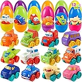 JOYIN 12 Pcs Easter Eggs with Toys, Plastic Eggs with Rubber Cars, Basket Stuffers, Party Favors for Toddlers and Kids, Easter Game, Classroom Prize Supplies