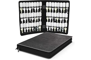 NORTHWALL Portable Zippered Key Case, Leather Key Organizer, Key Binder with 48 Velcro Key Tags, Portable Manager & Landlord Key Book, Zipper Key Case for Real Estate sales, Hotels, Car Service (Black)