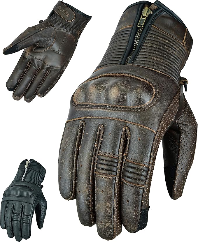 Texpeed Soft Leather Motorcycle/Motorbike Zip Up Casual Gloves Brown