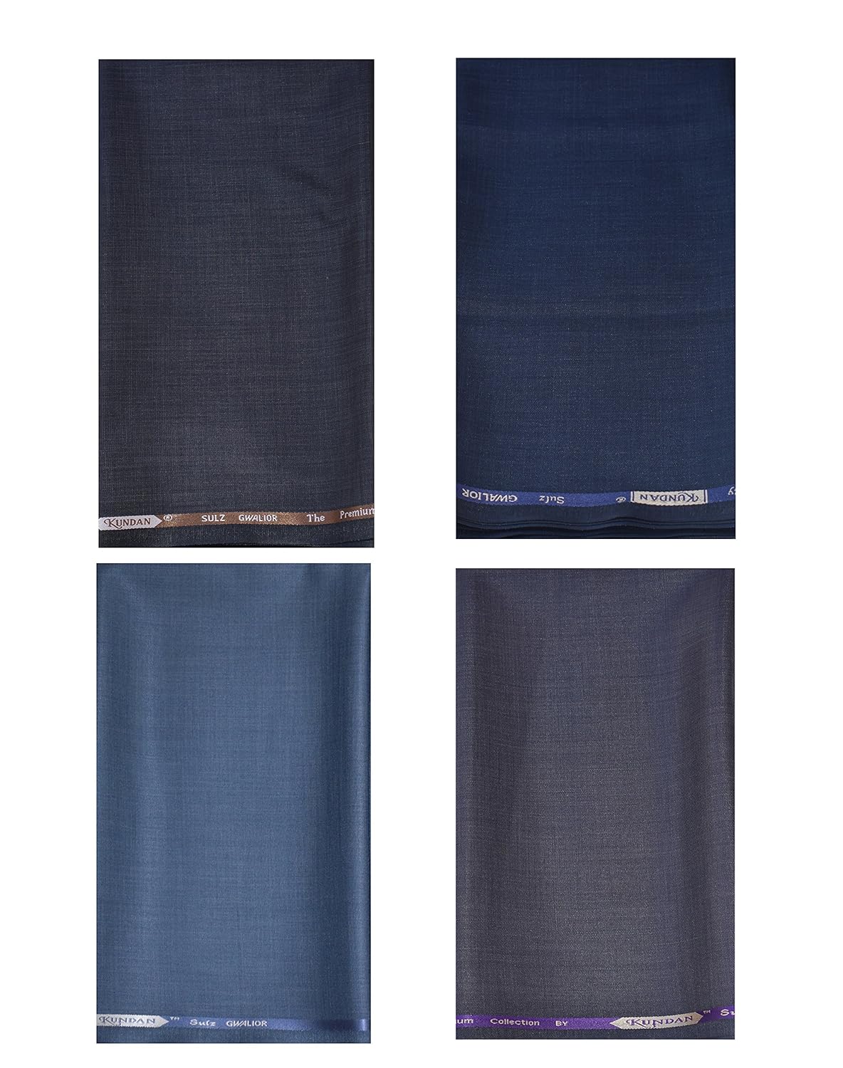 kundan sulz gwalior men's poly viscose formal trouser fabric piece 1.2m, free size (brown, navy blue, blue and rusty grey, nak(4)02) - pack of 4