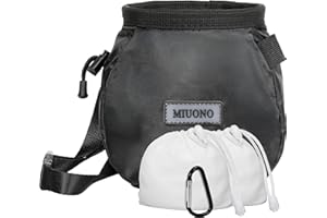MIUONO Chalk Bag with 2 Chalk Balls, Belt, Carabiner Clip, Brush Loop and Zippered Pocket for Climbing, Bouldering, Gymnastics, Cross Fit and Lifting