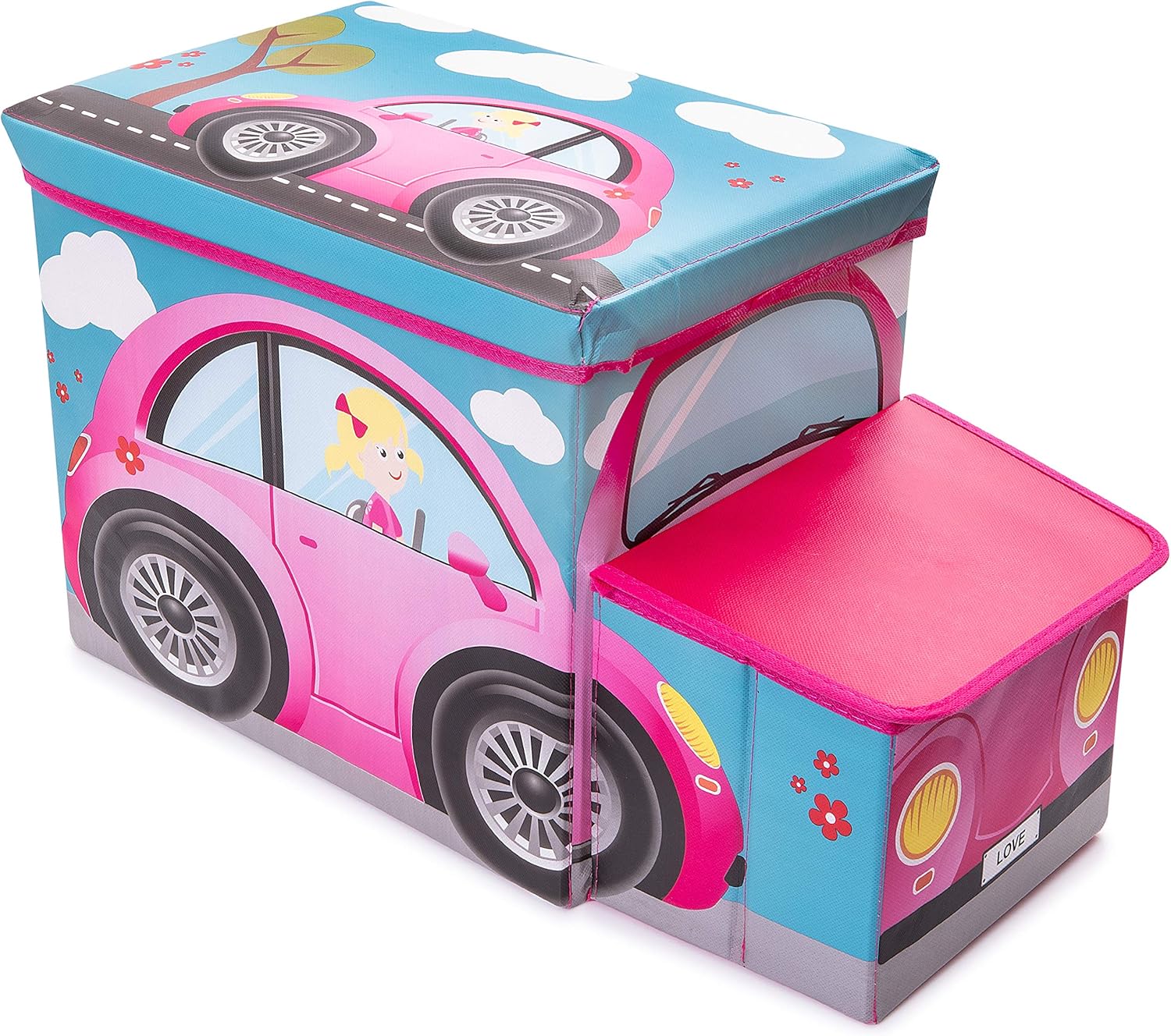 Toy Storage Box Kids Childrens Large Storage Seat Stool Pink Truck