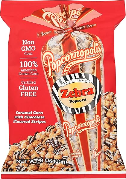 POPCORNOPOLIS ZEBRA POPCORN, 3 OZ