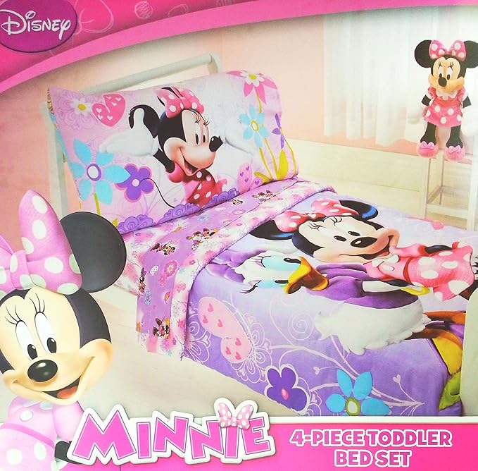 Disney Minnie Mouse and Daisy Duck 4 Piece Toddler Bed Bedding Set