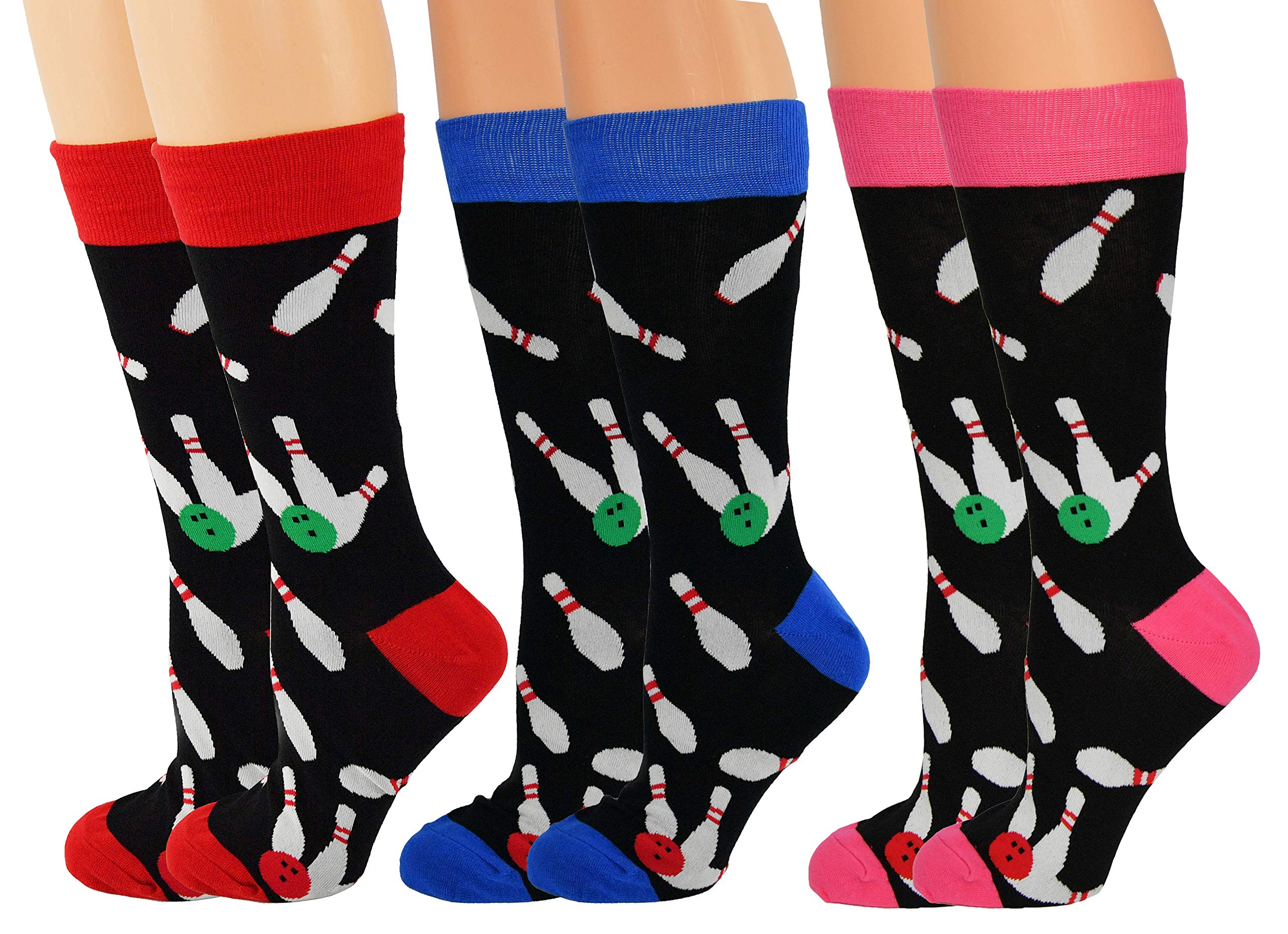 ARADNovelty Bowling Socks for Men and Women, Crazy Sport-Themed Apparel (3-Pack)