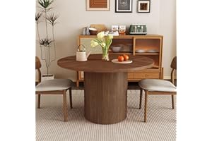 WESELON Round Dining Table for 4, Modern Farmhouse Kitchen Table, 47 Inch Small Circle Dining Tables with Wood Strip Base for Kitchen Living Room (Walnut)