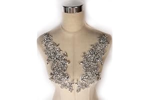 Labellezalady Luxury Look Shiny Rhinestone Pair Applique Patch in Gold Silver champgane AB Color for Prom Dress Belt Arts Crafts Sewing decorat (Silver)