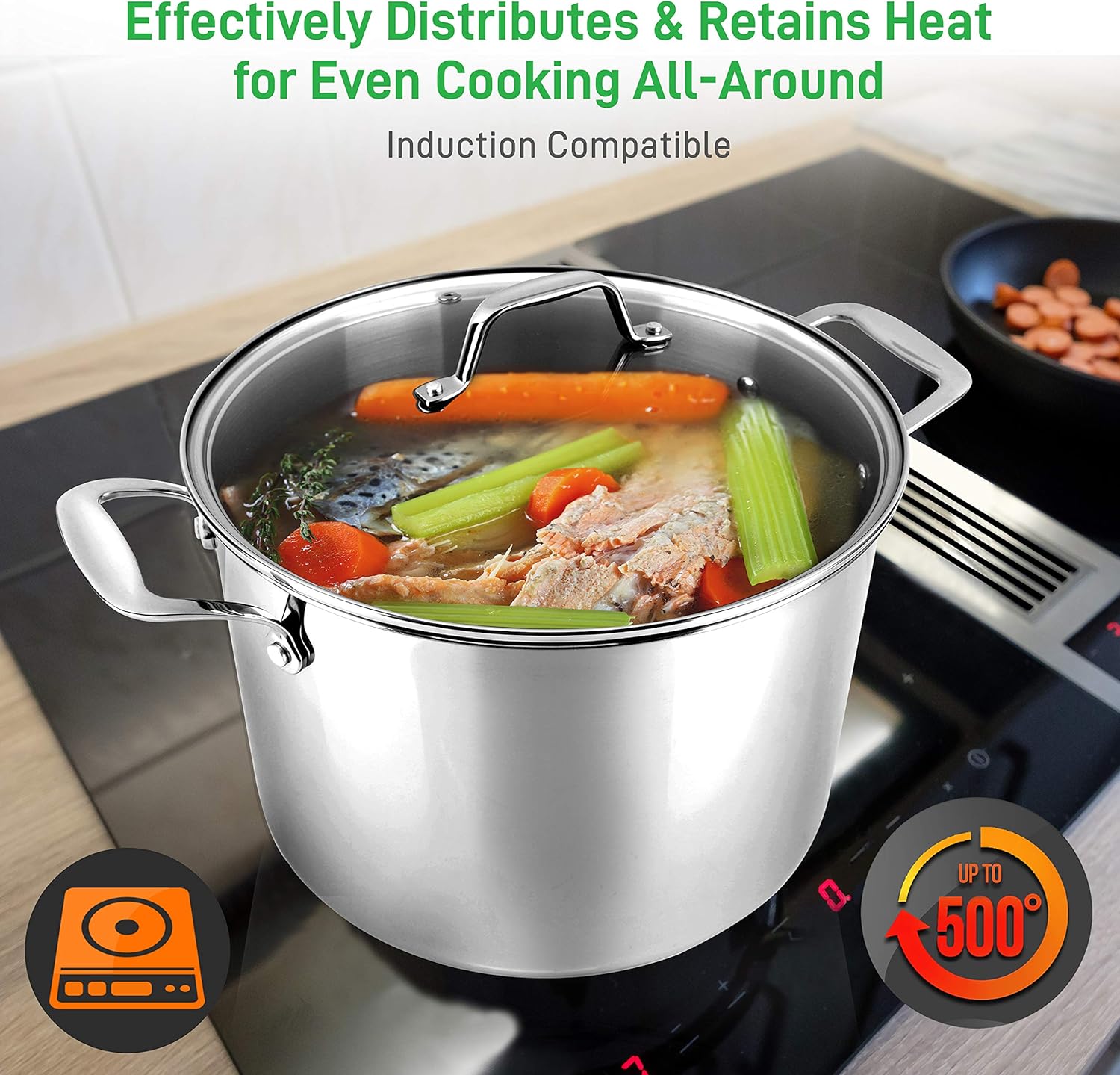 6-Quart Stainless Steel Stock Pot - 18/8 Food Grade Stainless Steel Heavy Duty Induction - Stock Pot, Stew Pot, Simmering Pot, Soup Pot with See-Through Lid, Dishwasher Safe - NutriChef NCSP6: Kitchen & Dining