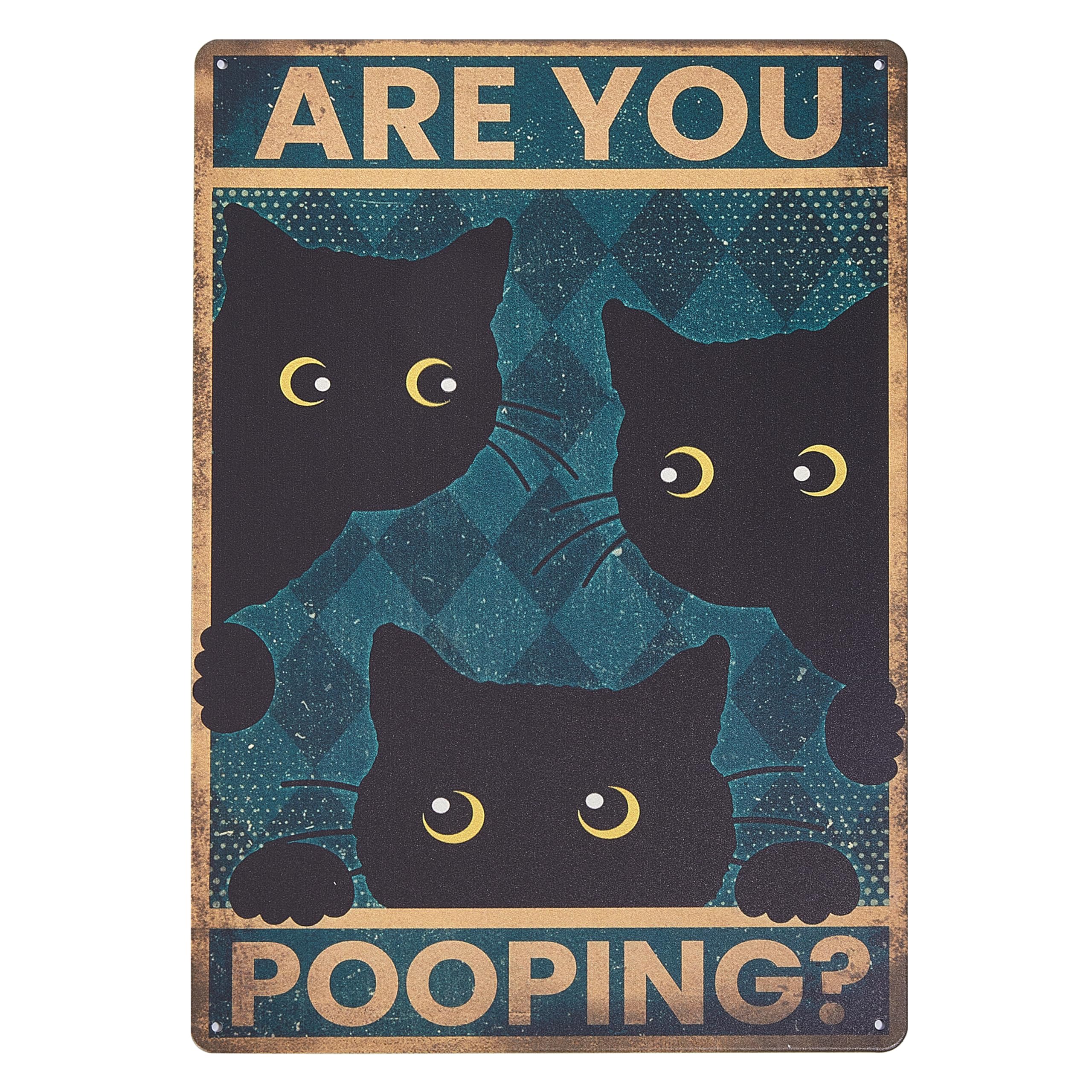 GLOBLELAND Black Cat Vintage Metal Tin Sign Funny Art Plaque Poster Retro Are You Pooping Metal Wall Decorative Tin Signs 8×12inch for Home Kitchen Bar Coffee Shop Club Decoration