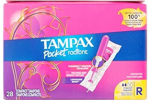 Tampax CompaCount Radiant Tampons, with LeakGuard Braid & Extendable Applicator, Regular Absorbency, Unscented, 28 Count