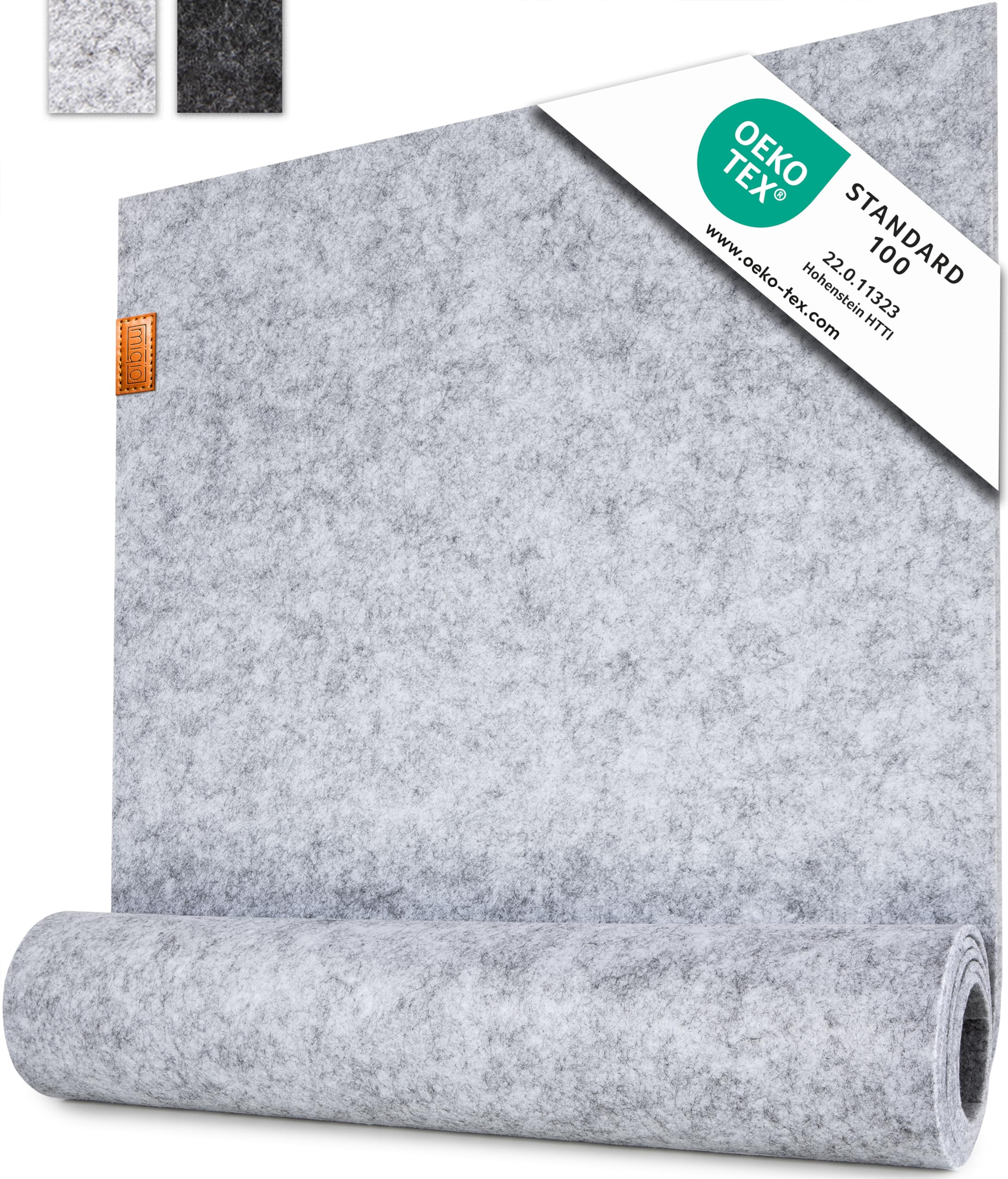 MIQIO ® Design - Scandi Style Felt Table Runner with real Leather label - great as long & wide festive table runner / table decorations - washable