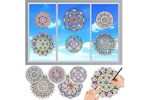 ToyUnited DIY Mandala Diamond Painting Window Clings, 6 Window Stickers Diamond Dotting Crafts Art Kits for Adults, Comes with 12 Pcs Diamond Stickers for Creative Glass Window Suncatcher Decorations