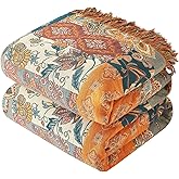 Bailix Boho Throw Blanket for Couch Sofa Bed, 100% Cotton Woven Quilt with Tassel 60”x80”, Super Soft Muslin Blanket with Floral Printed, Decorative Reversible Bed Blanket/Cover for All Seasons
