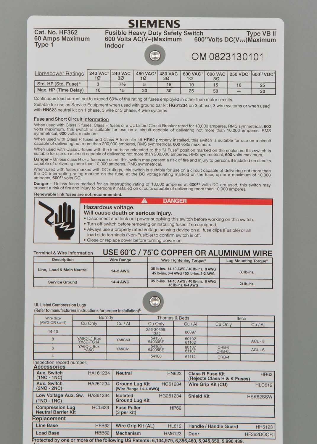 Siemens HF362 60-Amp 3 Pole 600-volt 3 Wire Fused Heavy Duty Safety Switches - - 