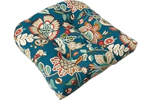 Pillow Perfect Floral Indoor/Outdoor Wicker Chair Seat Cushion Tufted, Weather, and Fade Resistant, 19" x 19", Blue/Tan Telfair Peacock 2 Count