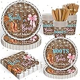 120PCS Boots or Bows Gender Reveal Party Supplies for Baby Girl Boy Pink or Blue She or He Gender Reveal Party Decorations Baby Shower Tableware Set Plates Napkins Cups Forks Knives for 20 Guests