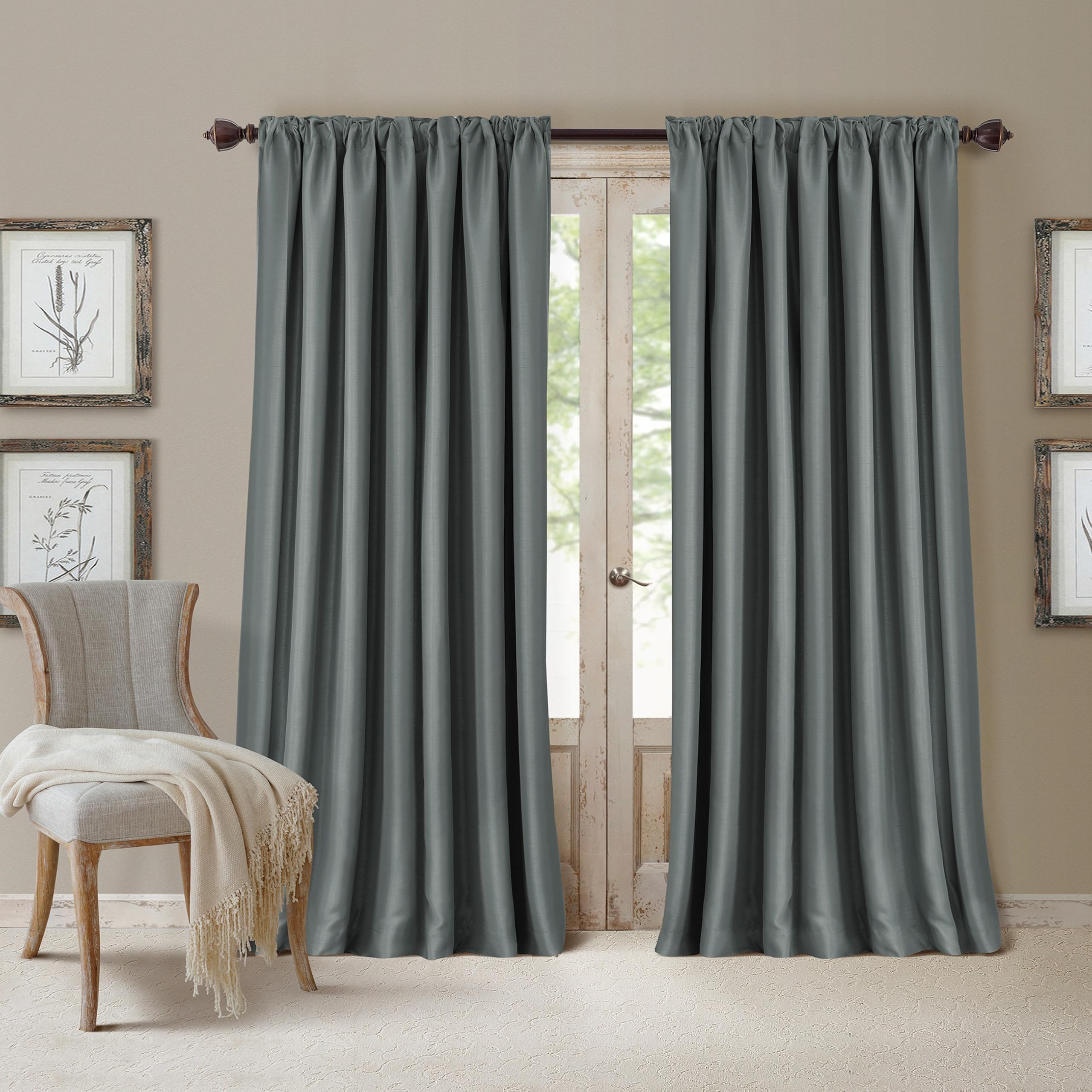 Elrene Home Fashions All Seasons Energy Efficient Room Darkening Rod Pocket Window 52" x 108" Dusty Blue — image 1