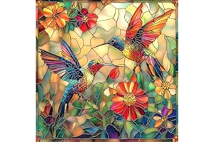 MINIWAN Stained Glass Flower Bird Puzzles for Adults 500 Pieces Colorful Mosaic Hummingbird Jigsaw Puzzles 500 Pieces with Letters on Back Hard Impossible Difficult Challenging Family Puzzle (20"X20")