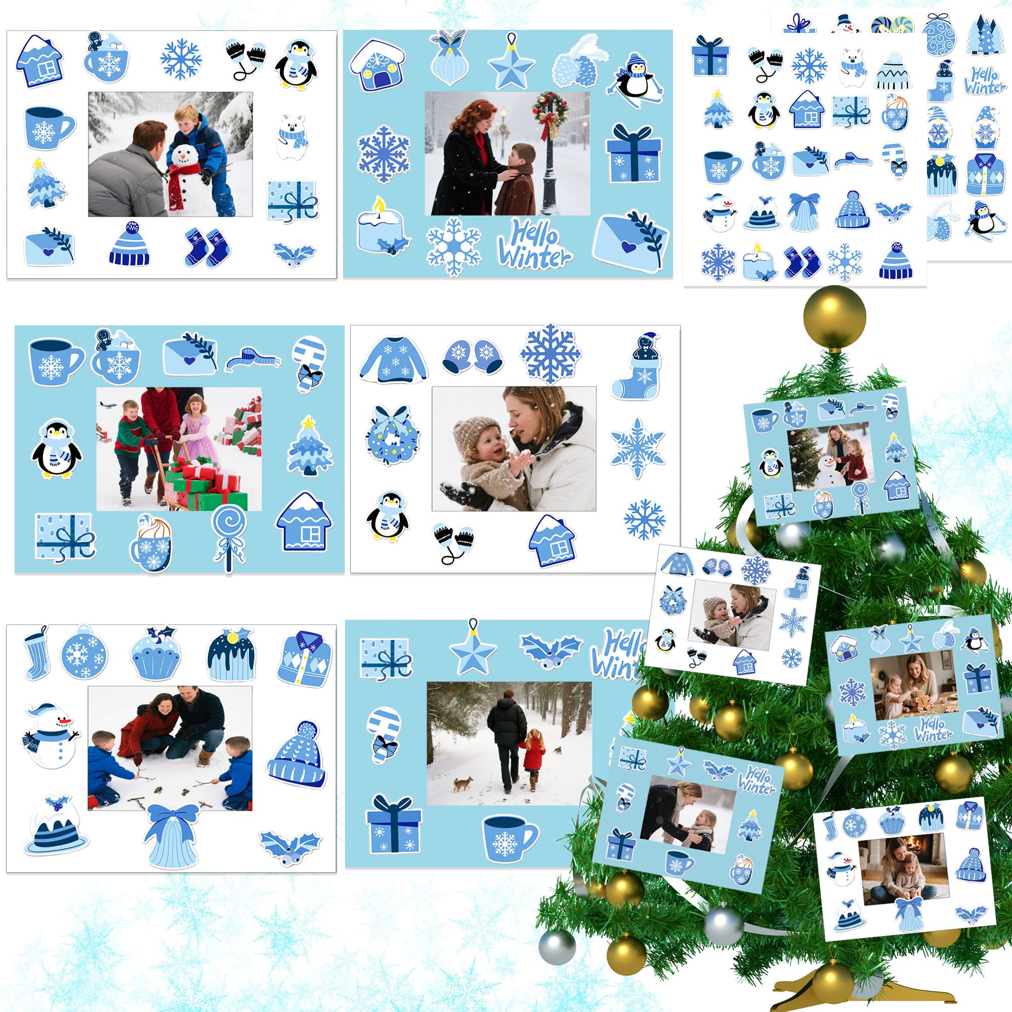 Christmas Snowflake Picture Frame Craft Kit Snowman Frozen Penguin DIY Stickers for Winter Wonderland Party Supplies Favor Home Classroom Game Activities