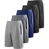 RPOVIG Men's Workout Shorts Sets 5 Pack with Zippered Pockets Basketball Gym Activewear Athletic Mesh Shorts