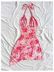 BEAUDRM Women's Floral Print Sleeveless Halter Deep
