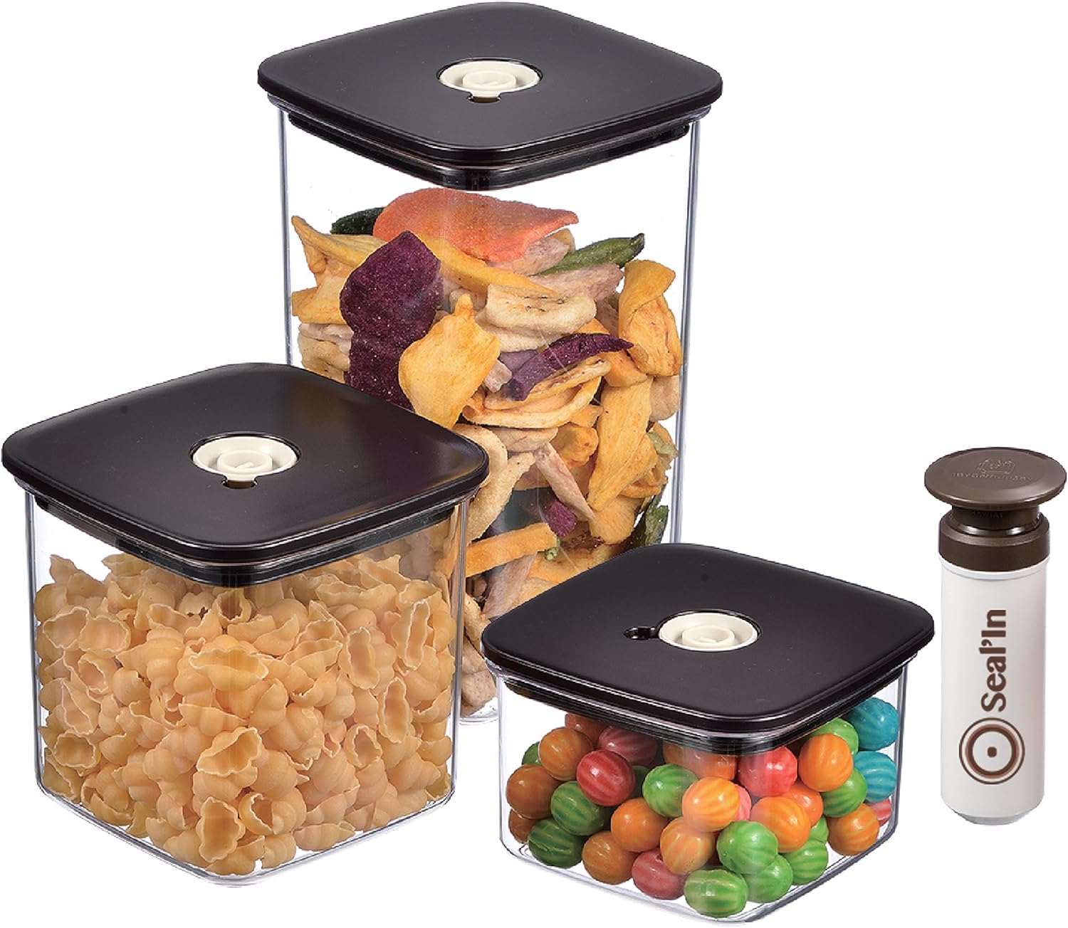 Seal'In Food Storage Vacuum Containers Set of 3 Vacuum Sealed