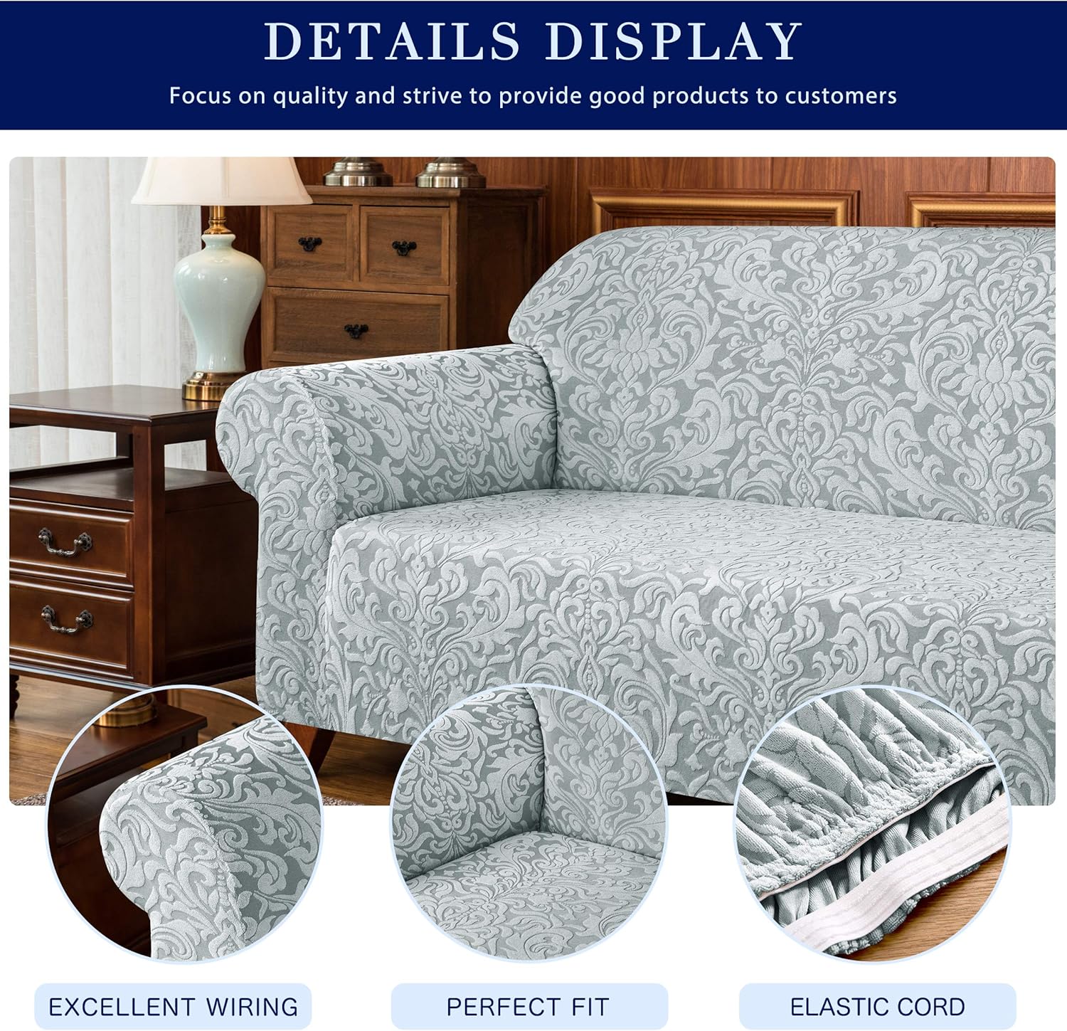 subrtex Sofa Slipcover 1-Piece Jacquard Damask Couch Cover High Stretch Furniture Protector for Armchair in Living Room for Kids, Pets(Small,Light Smoky Gray): Home & Kitchen