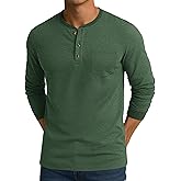 CRYSULLY Mens Long Sleeve Shirt Cotton 3 Button Pocket T-Shirts Casual Stylish Lightweight Pullover Shirt