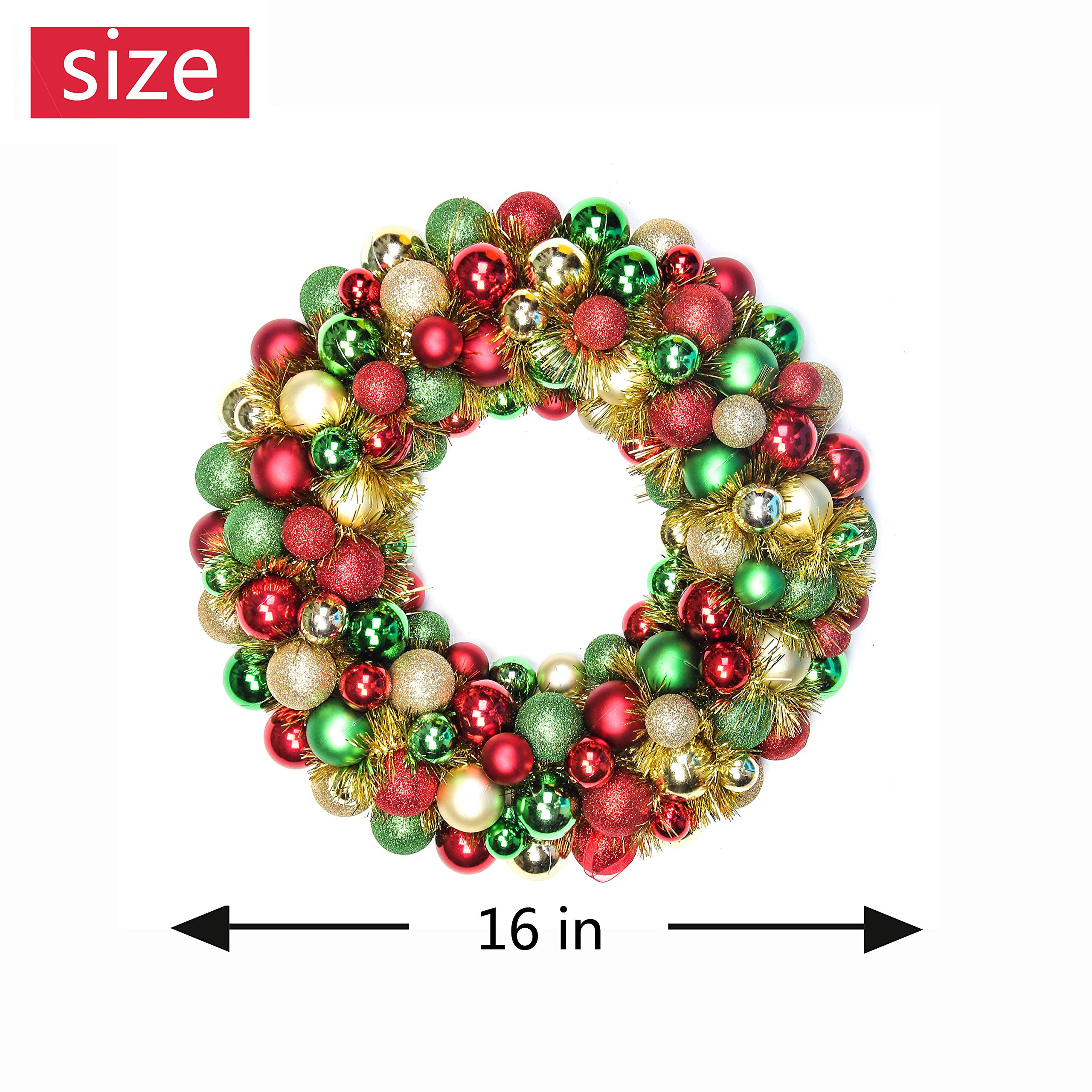 Costyleen 16 Inch Christmas Ball Wreath Home Party Decors Xmas Front Door Decorative Hanging Christmaswreaths Ball Ornaments Similar to picture colors different red white and silver