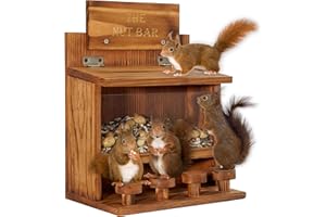 MIXUMON Squirrel Feeder Table The Nut Bar, Wooden Squirrel Picnic Table Feeder, Durable Squirrel Feeder Corn Cob, with Solid Structure, Stable Squirrels Stool Bar, 6.6x9.8x13 Inches (Style 4)