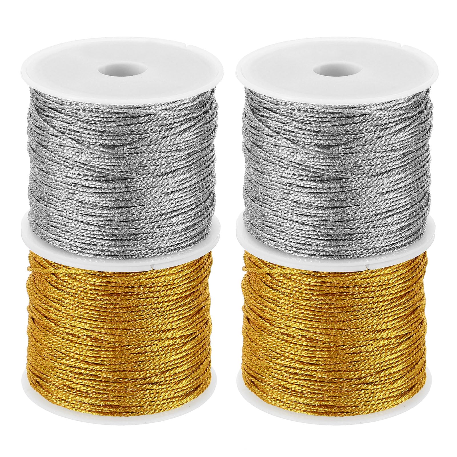 PATIKIL Total 88yard Metallic Cord Set, 4Rolls 0.8mm Dia Tinsel Ornament String Thread for Craft Beading Jewelry Making Gift Wrapping Decoration, Gold,Silver