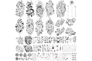 Yazhiji 49 sheets Large Sexy Flowers Collection Waterproof Temporary Tattoos Lasting Fake Tattoos for Women and Girls