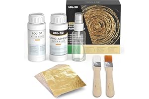 LOCDO Gold Leaf Kit, Gilding Adhesive 200ml Set, Water Based Adhesive and Protective Varnish Whit Gold Leaf Sheet 100 pc, for Craft Supplies, Painting, Resin Arts Furniture and Decoration