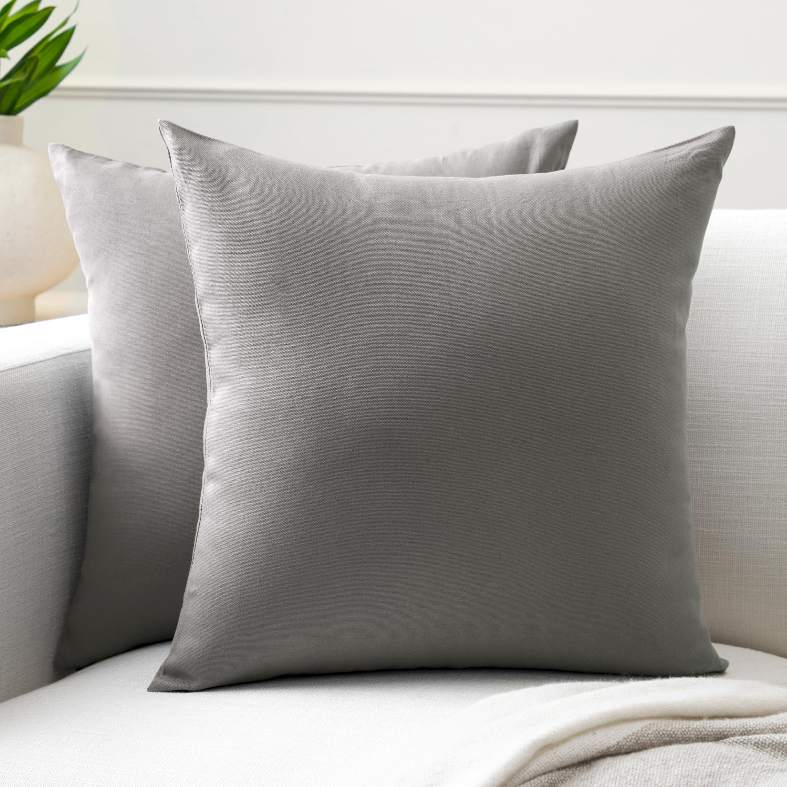 Encasa XO Cotton Throw Pillow Covers Set of 2 I 20x20 in (50x50 cm) - Grey I No Insert I Plain Square Pillowcases I Machine Washable | Indoor Use Only — image 1