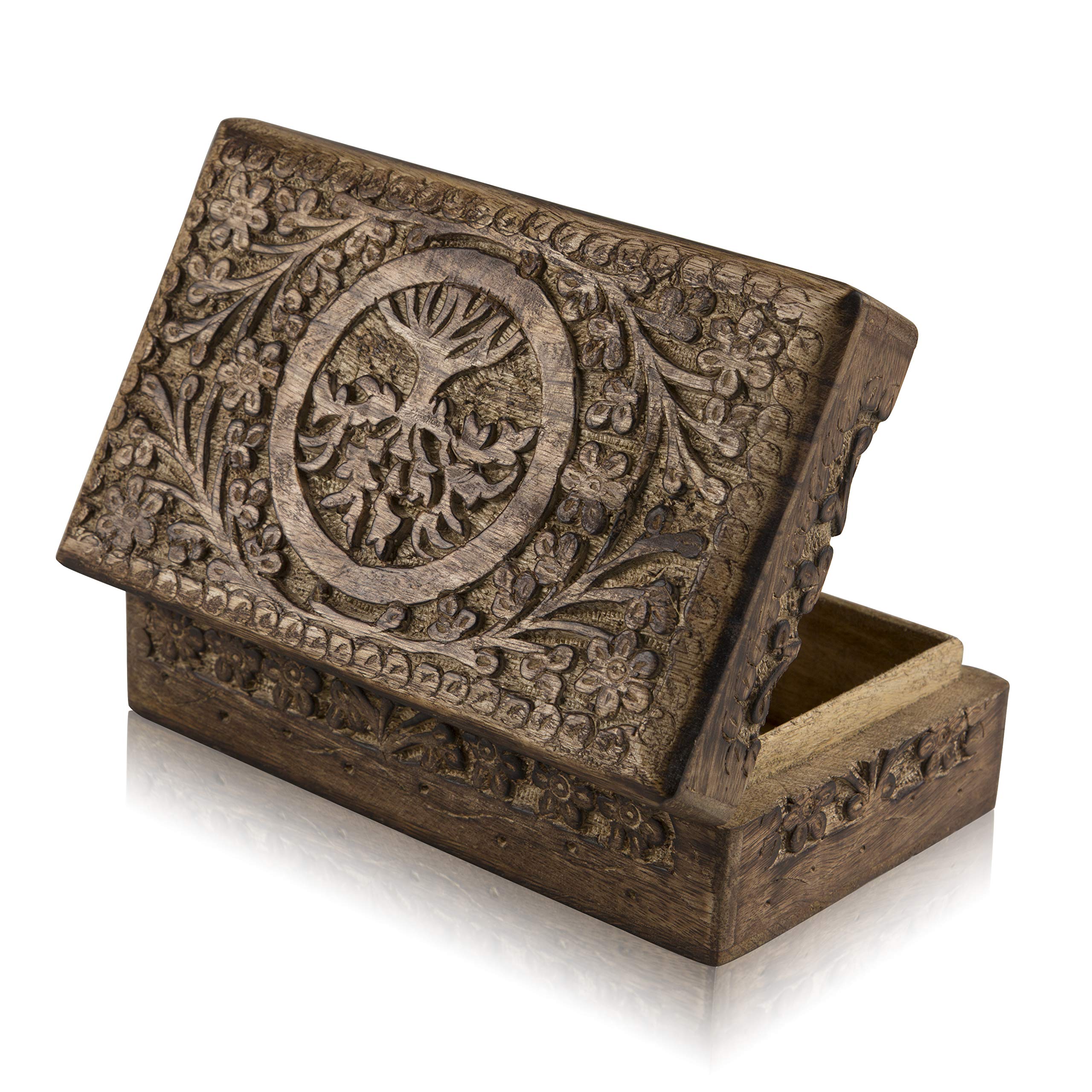 Great Birthday Gift: Handmade Decorative Tree of Life Wooden Jewellery Organizer & Keepsake Box - Lockable Trinket Holder - 20 x 12 cm - Gifts for Her