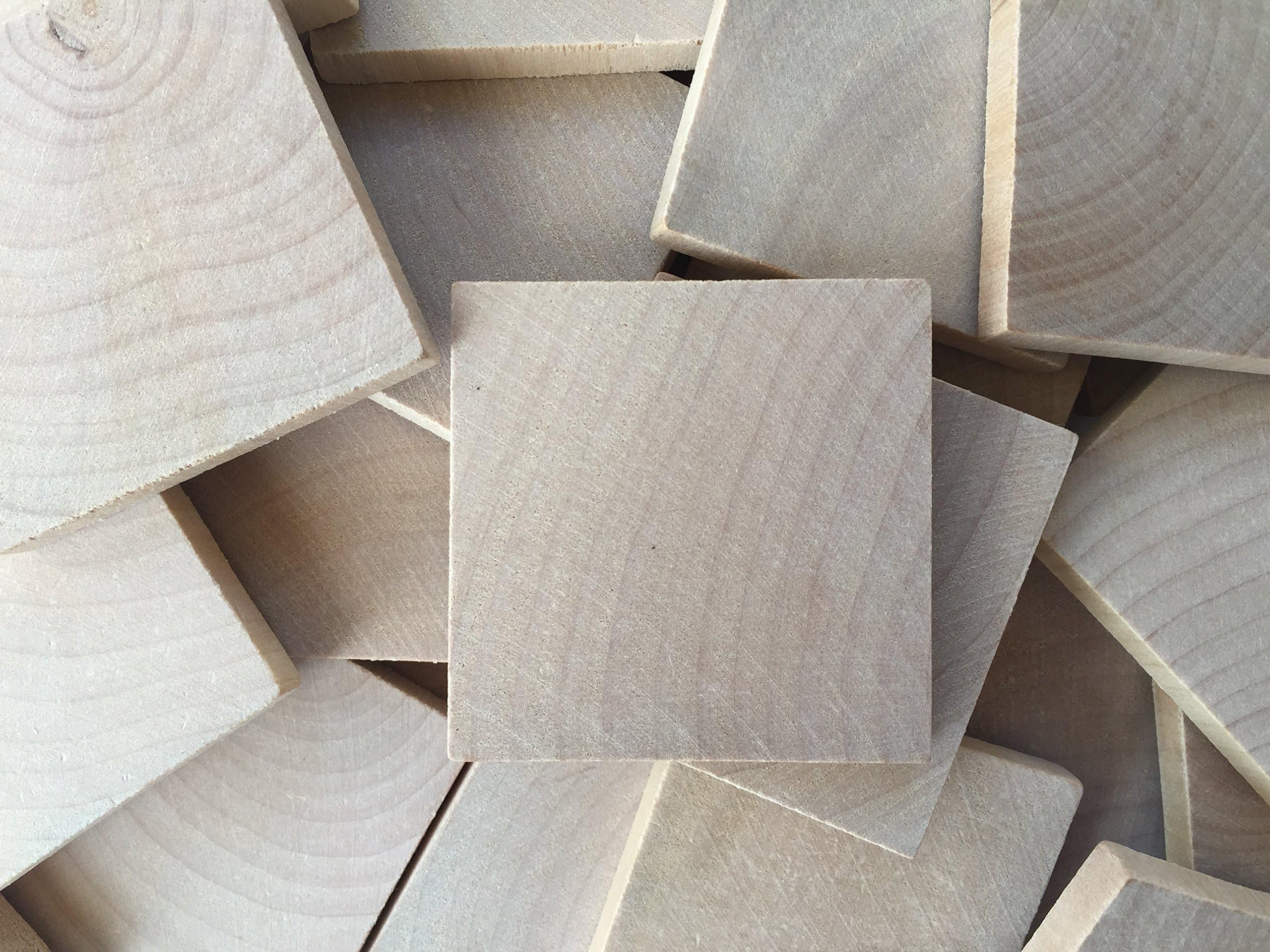 ChimmyChucks (TM) 2" Wood Squares Natural Unfinished Cutout Shapes (20 pcs)