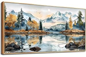 ERQINHUA Large Canvas Wall Art for Living Room Wall Decor for Bedroom Office Mural Abstract Watercolour Paint Tree Lakeside Landscapes Picture Artwork Home Decor Ready to Hang Wood Framed 24x48 In
