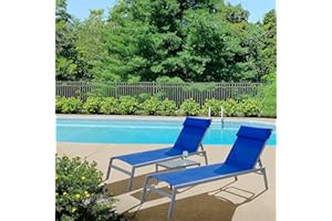 DOMI OUTDOOR LIVING Domi 3 Pieces Adjustable Chaise Lounge Set Outdoor Patio Lounge Chair All Weather Five-Position Recliner Chair Set w/Coffee Table for Patio, Pool, Yard (Blue)