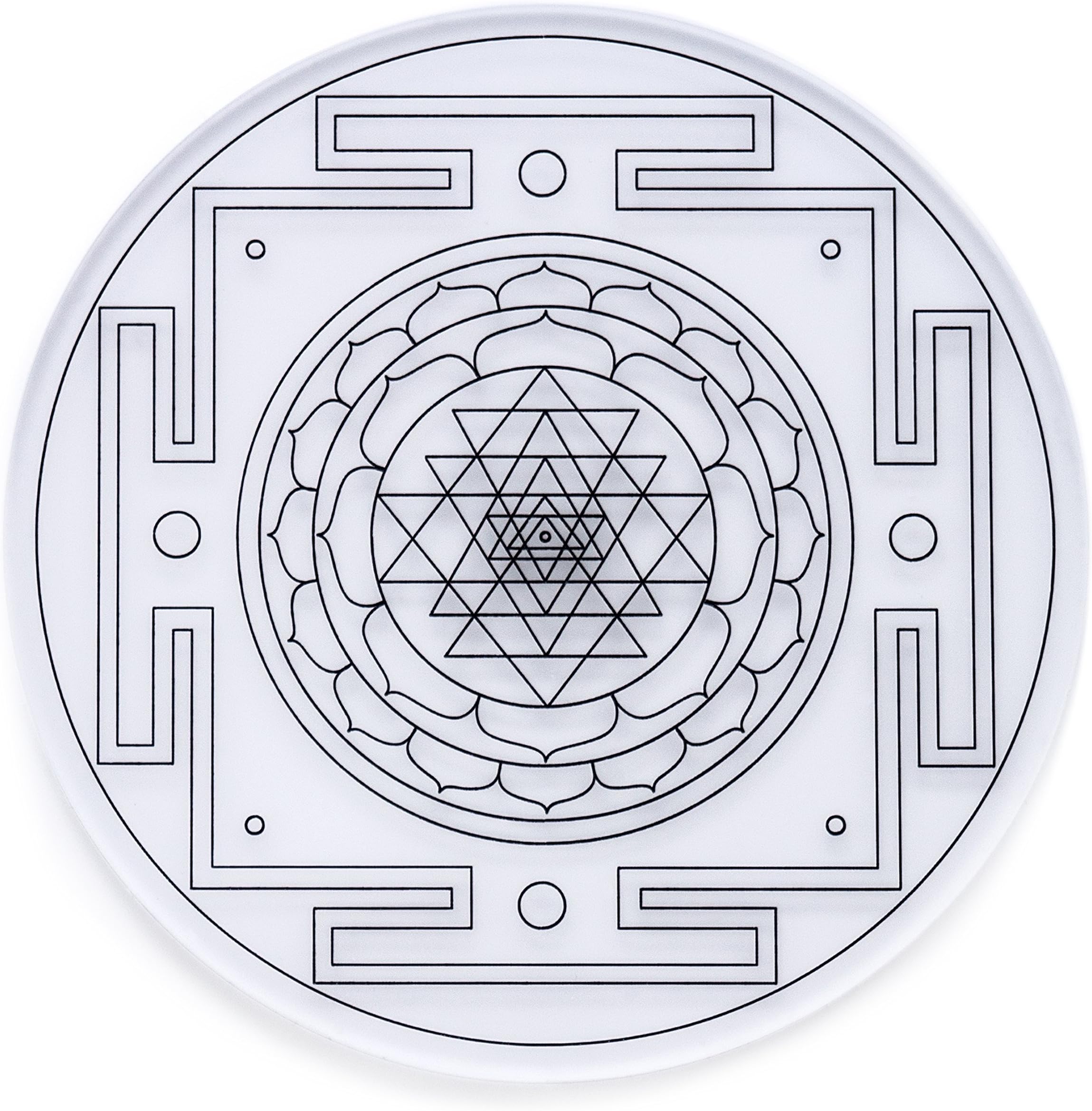 Shri Yantra - Holy Geometry Glass Coaster (12 Centimeter Diameter) For Positive Life Energy (Translucent Acrylic Glass)