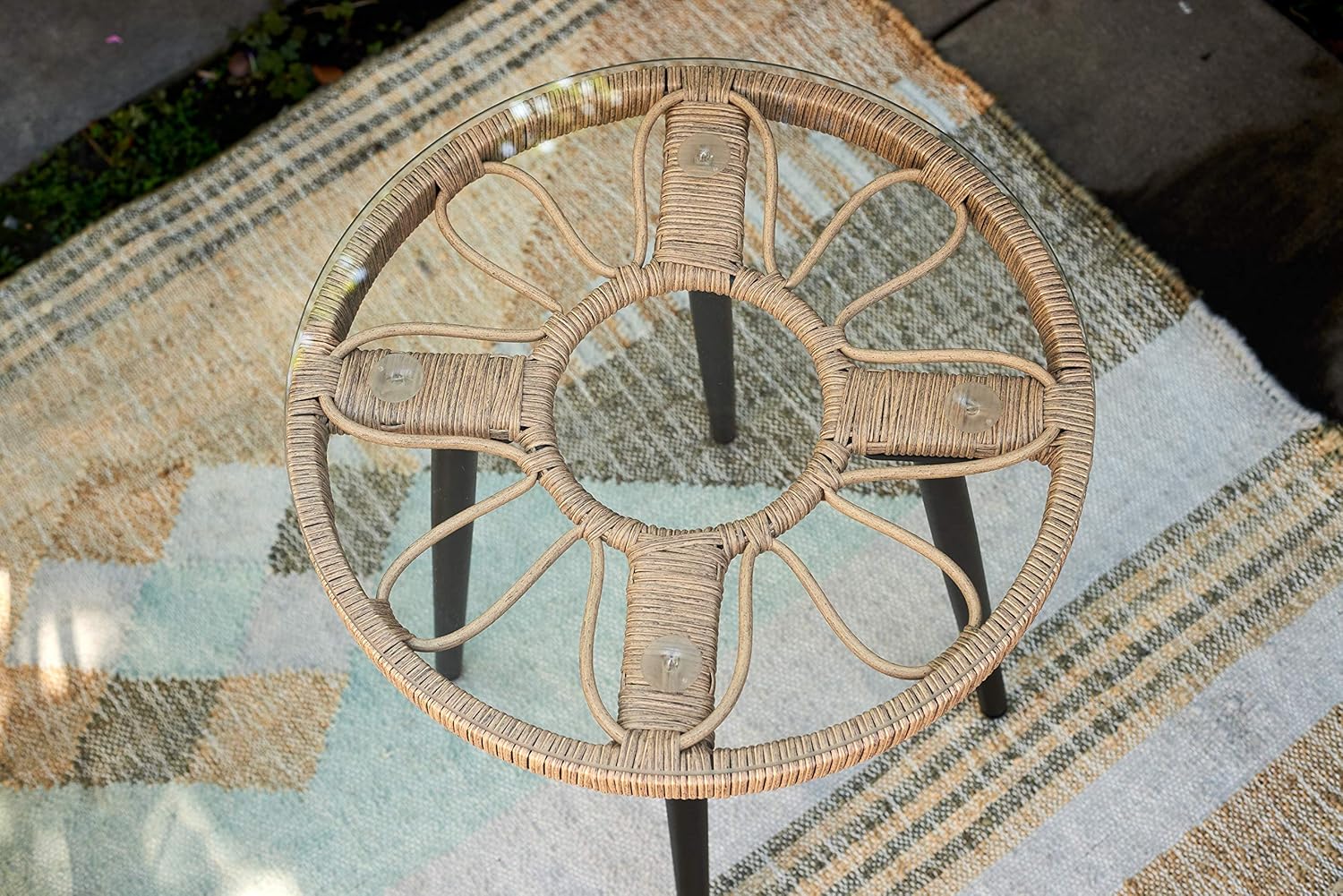 Quality Outdoor Living 65-YZ03HM Hermosa 3 Piece Chat Set, Tan Wicker + Linen Cushions : Garden & Outdoor
