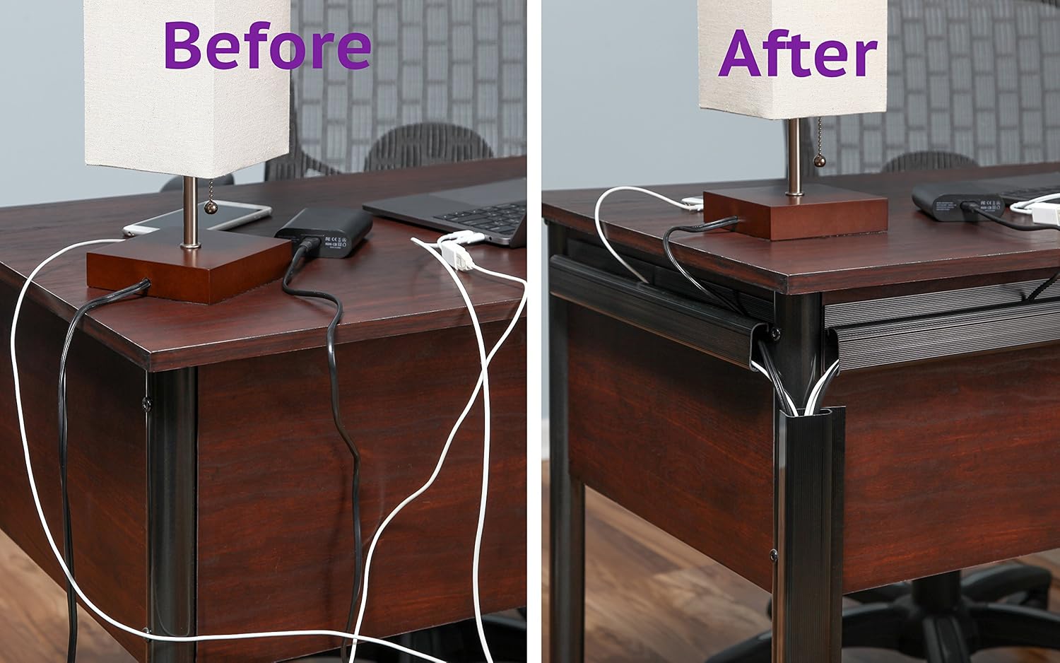 J Channel Desk Cable Organizer by SimpleCord – 5 Black Raceway Channels - Cord Cover Management Kit for Desks, Offices, and Kitchens: Electronics