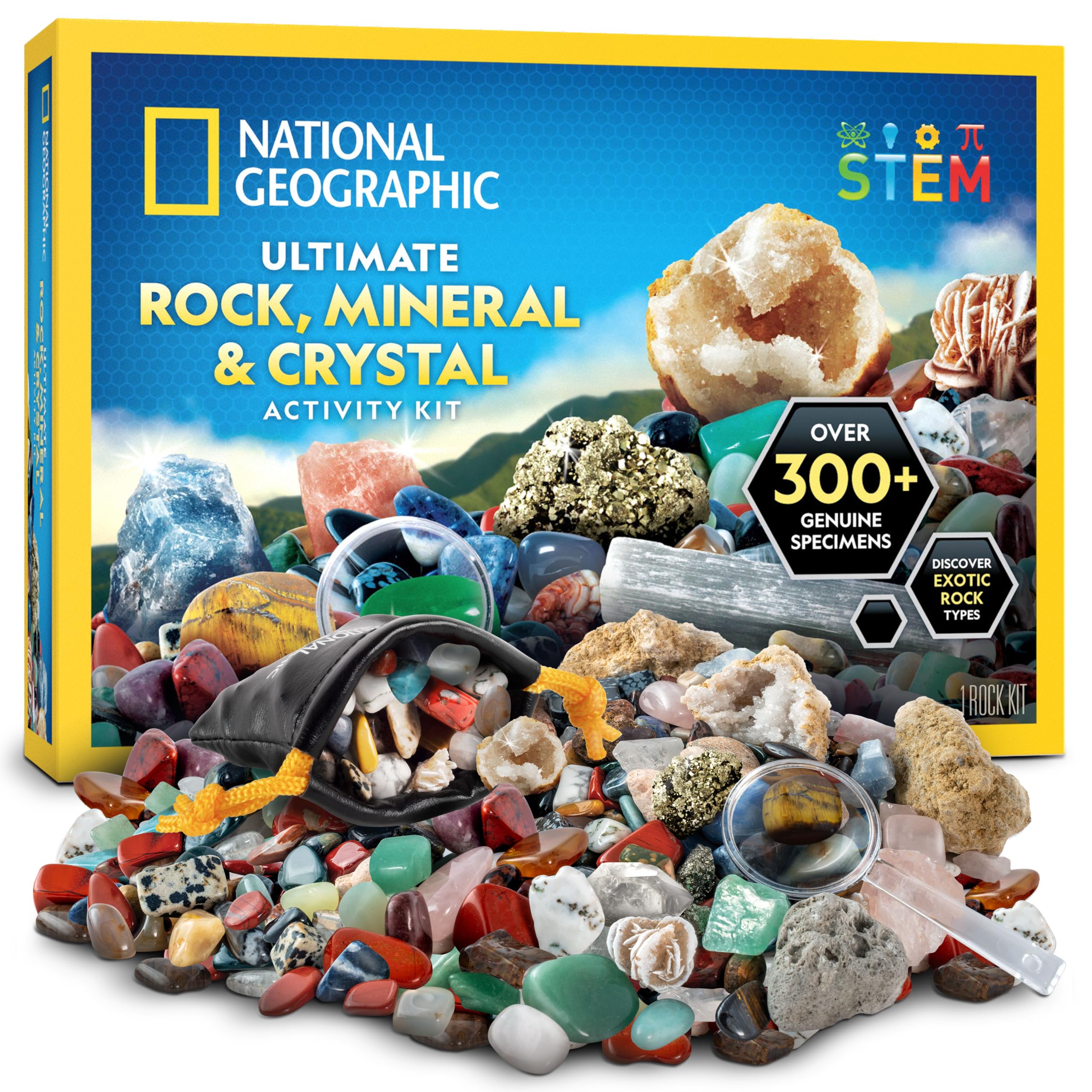 NATIONAL GEOGRAPHIC Rock Collection Box for Kids – 300 Piece Gemstones, Minerals & Crystals Science Kit, Geology Gift for Boys & Girls