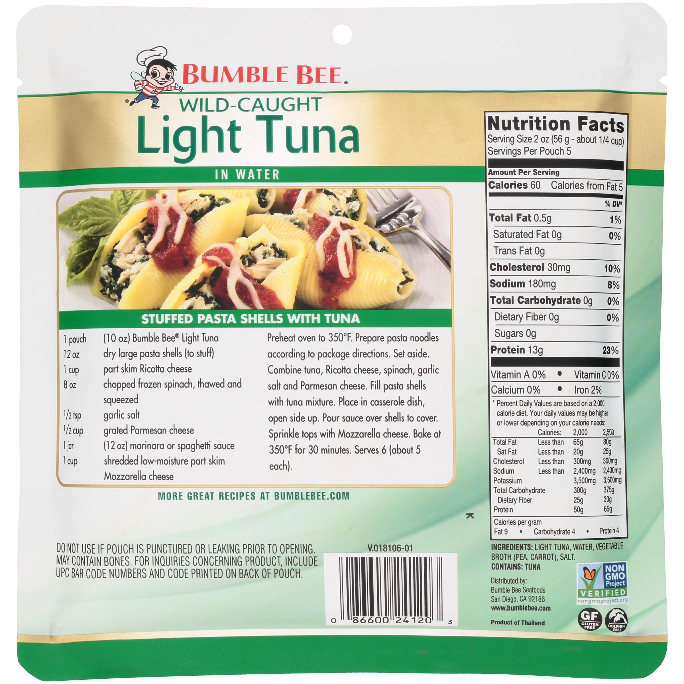 BUMBLE BEE Family Size Light Tuna Pouch, Tuna Fish, High Protein Food