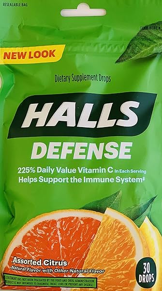 HALLS DEFENSE VITAMIN C ASSORTED CITRUS COUGH DROPS, 30-COUNT (2 PACK) (2 PACK)